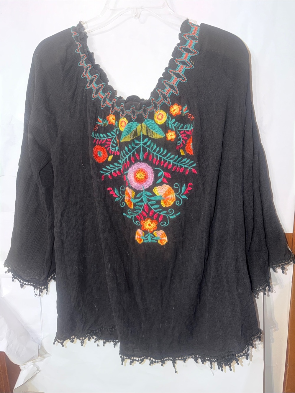 Umgee Black Tunic with Bright Floral Embroidery